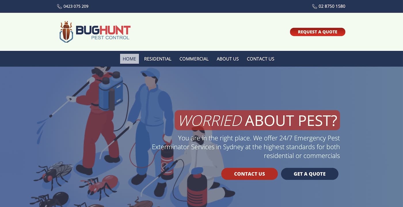 Bughunt Pest control sydney website by Hk web