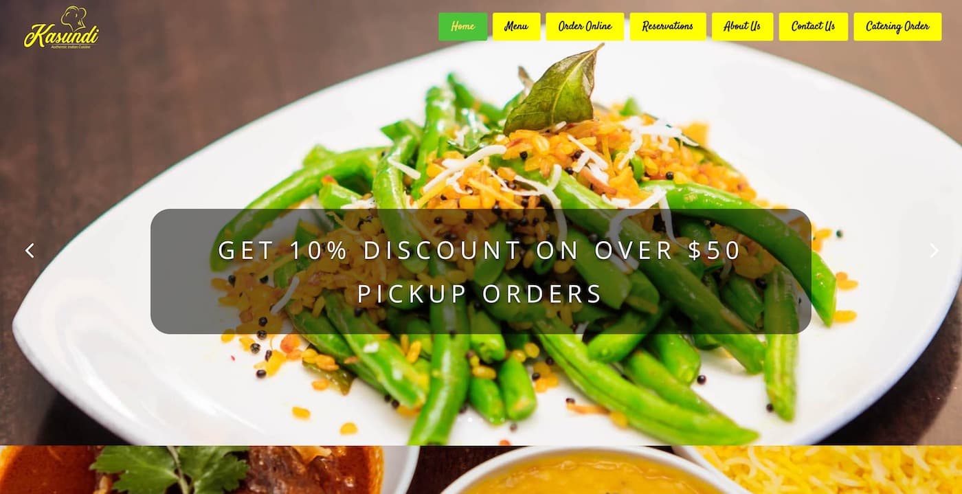 Kasundi Indian restaurant website designed by HK WeB Services